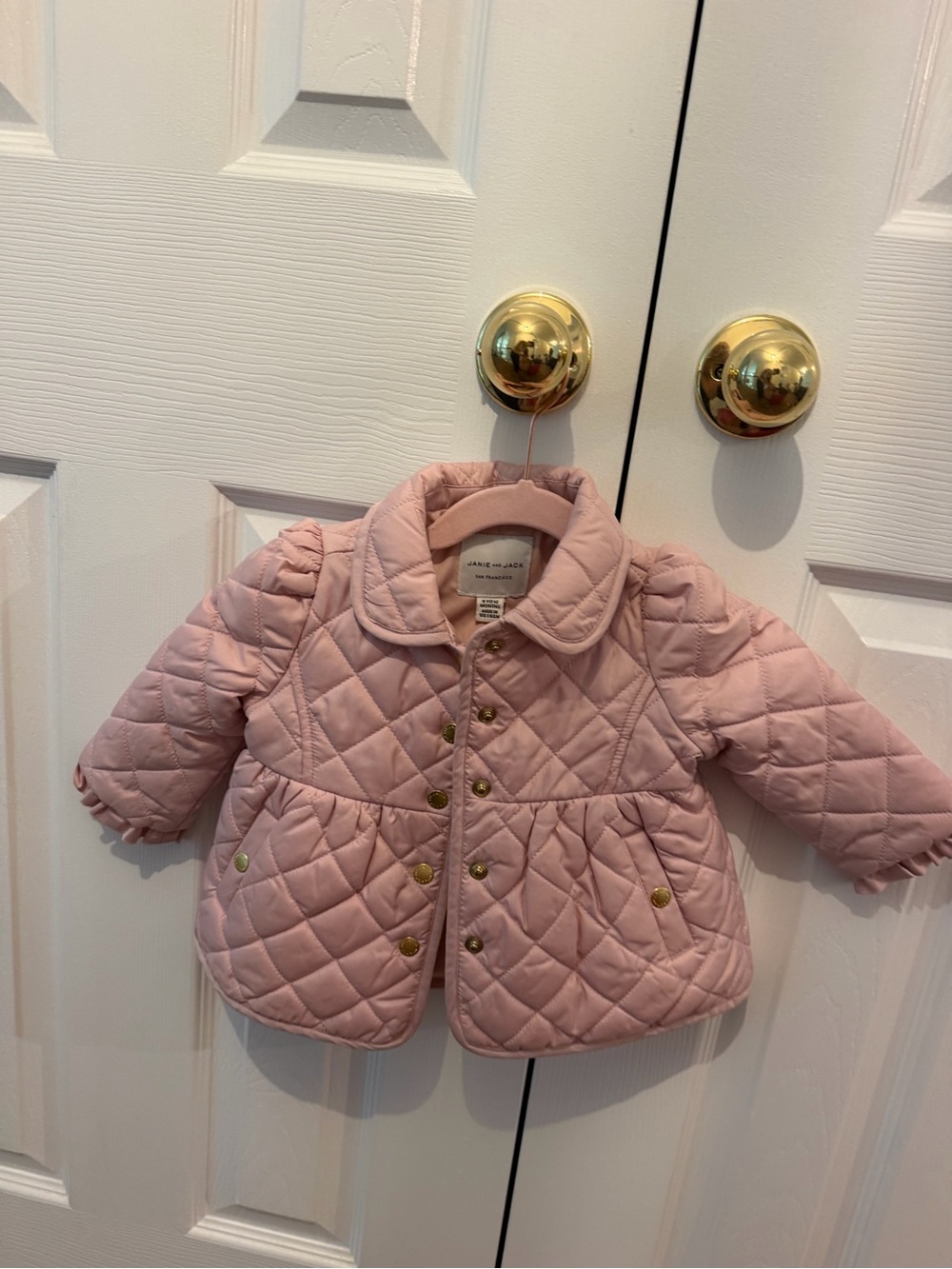 Janie and Jack Quilted Pink Puffer Jacket with Gold Buttons